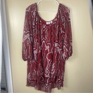 NWOT Cato Women’s Red Paisley Lined Chiffon High Low Sheer Tunic BLOUSE Top